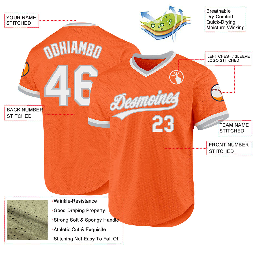 Custom Orange White-Gray Authentic Throwback Baseball Jersey baseball jersey product view 3