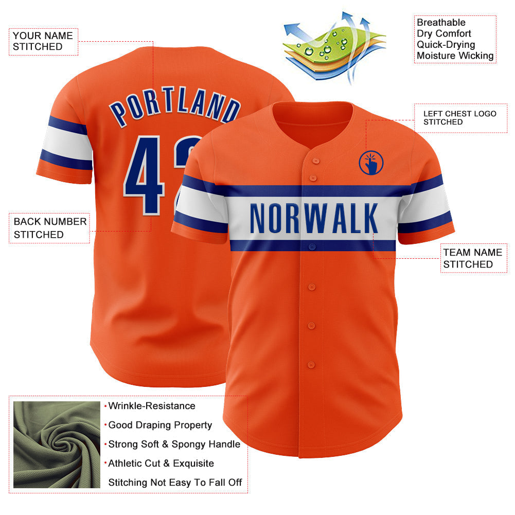 Custom Orange Royal-White Authentic Baseball Jersey baseball jersey product view 3