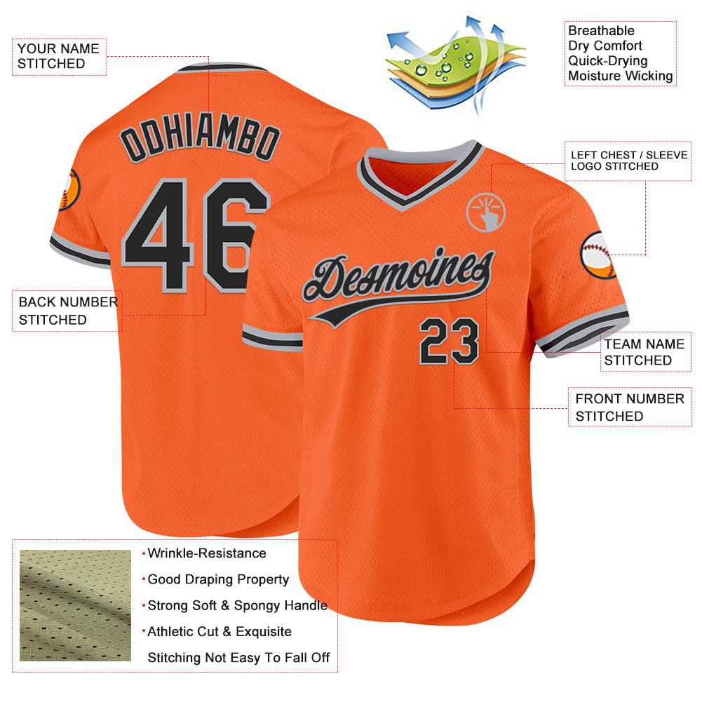 Custom Orange Black-Gray Authentic Throwback Baseball Jersey baseball jersey product view 3