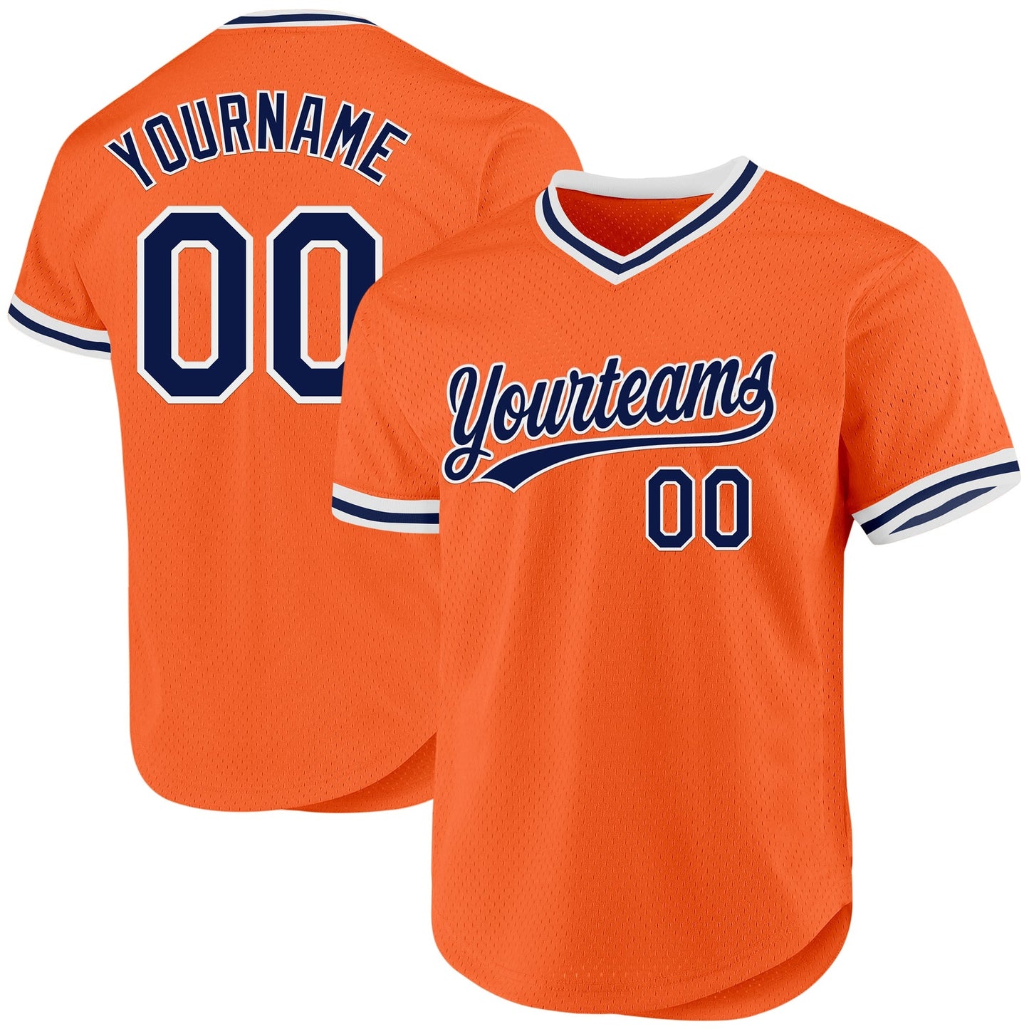 Custom Orange Navy-White Authentic Throwback Baseball Jersey baseball jersey product view 1