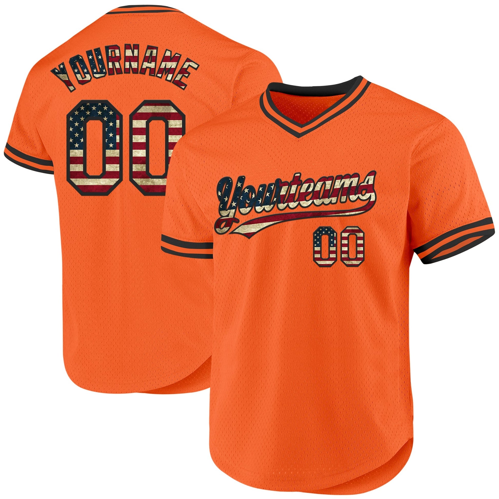 Custom Orange Vintage USA Flag-Black Authentic Throwback Baseball Jersey baseball jersey product view 1