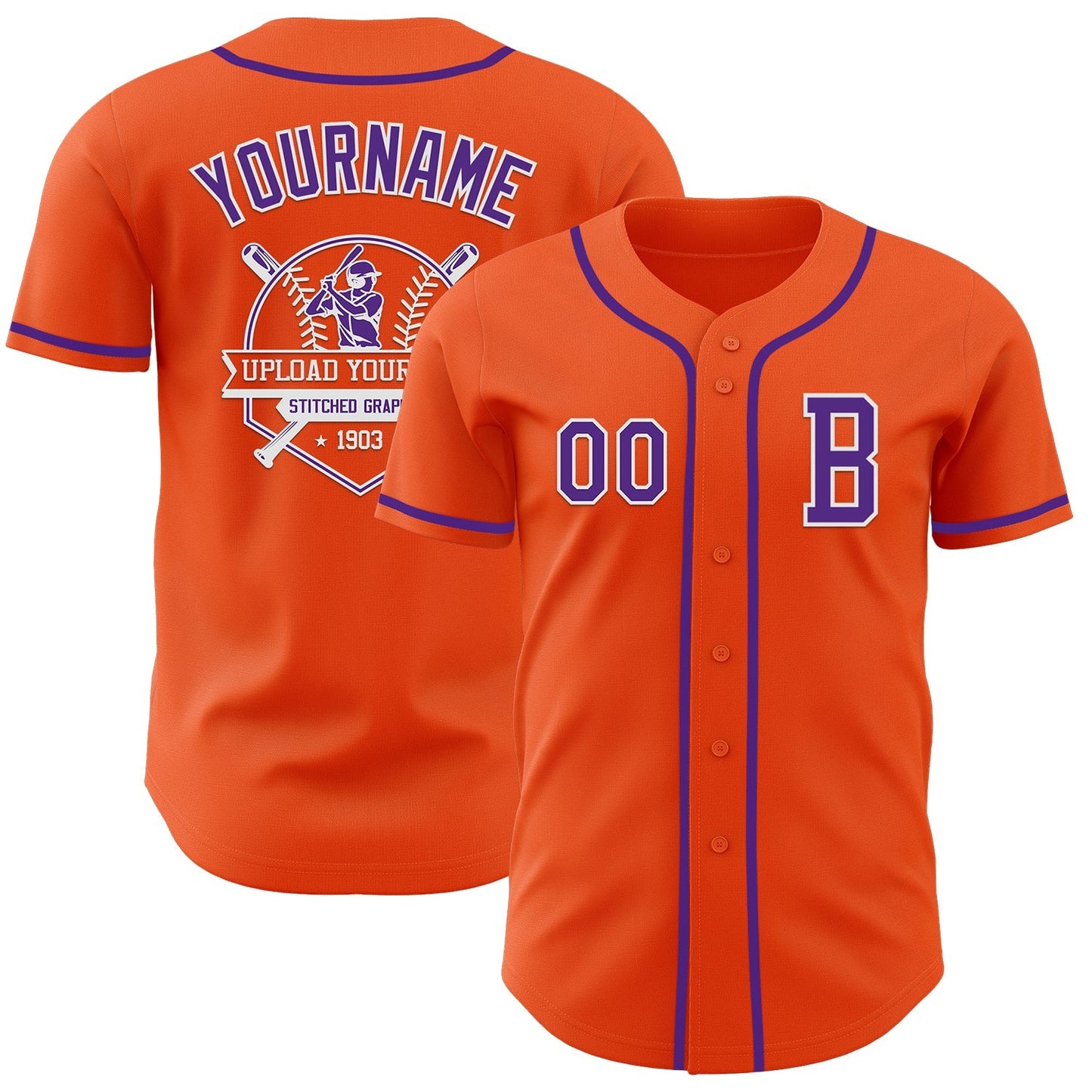 Custom Orange Purple-White Authentic Baseball Jersey baseball jersey product view 5