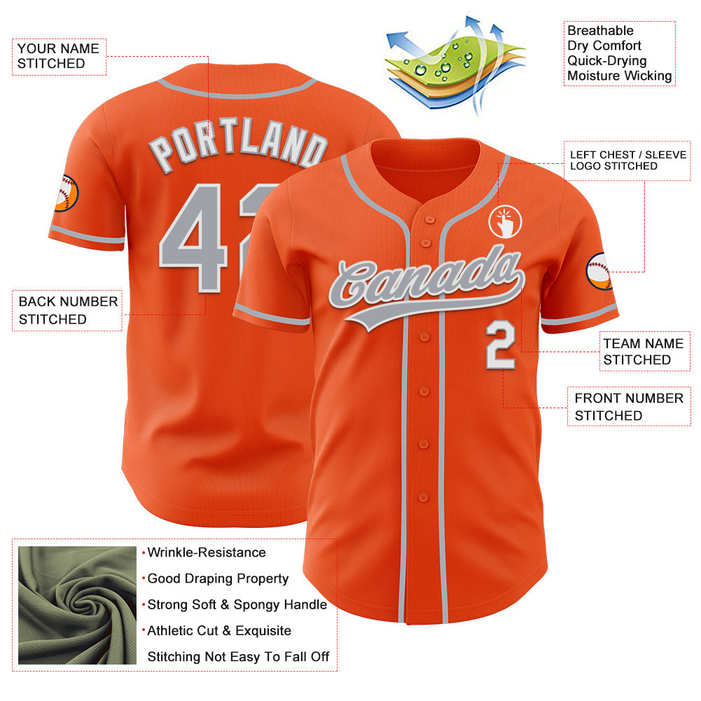 Custom Orange Gray-White Authentic Baseball Jersey baseball jersey product view 3