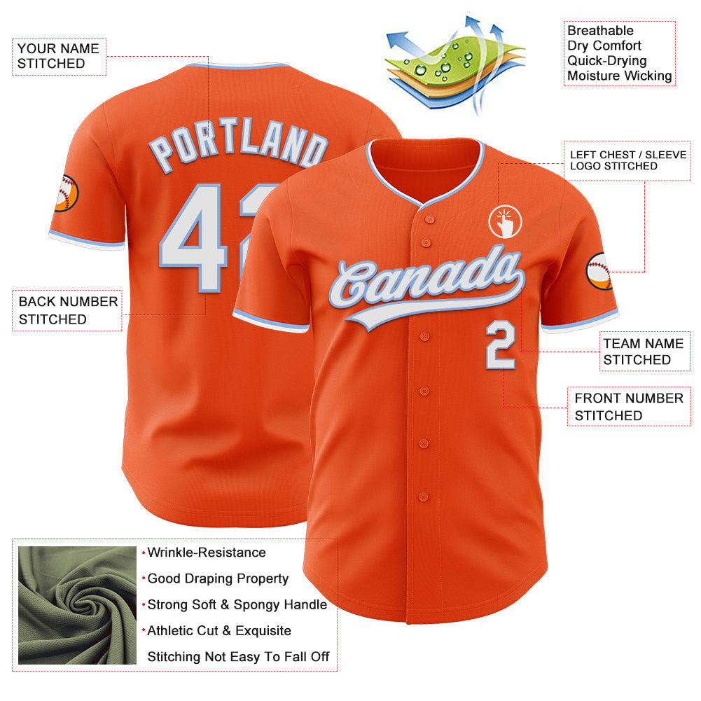 Custom Orange White-Light Blue Authentic Baseball Jersey baseball jersey product view 3