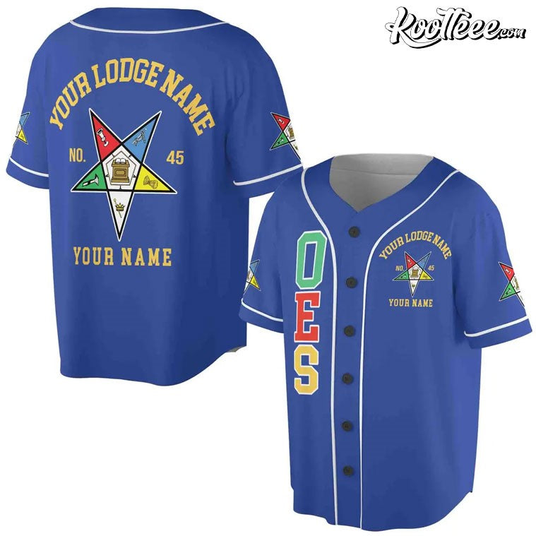 Order of the Eastern Star OES Pentagon Custom Name Baseball Jersey baseball jersey product view 1
