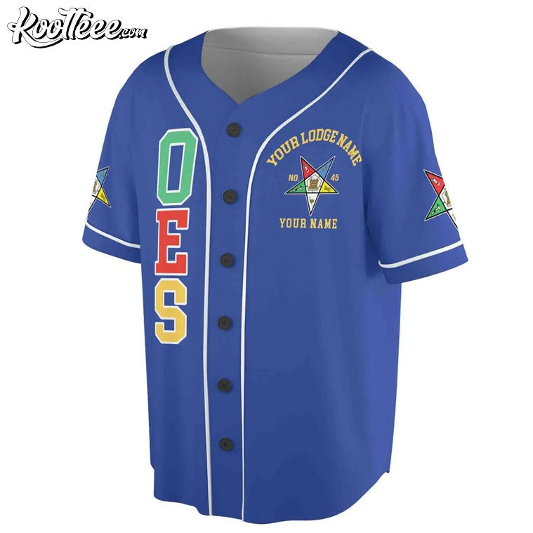 Order of the Eastern Star OES Pentagon Custom Name Baseball Jersey baseball jersey product view 2