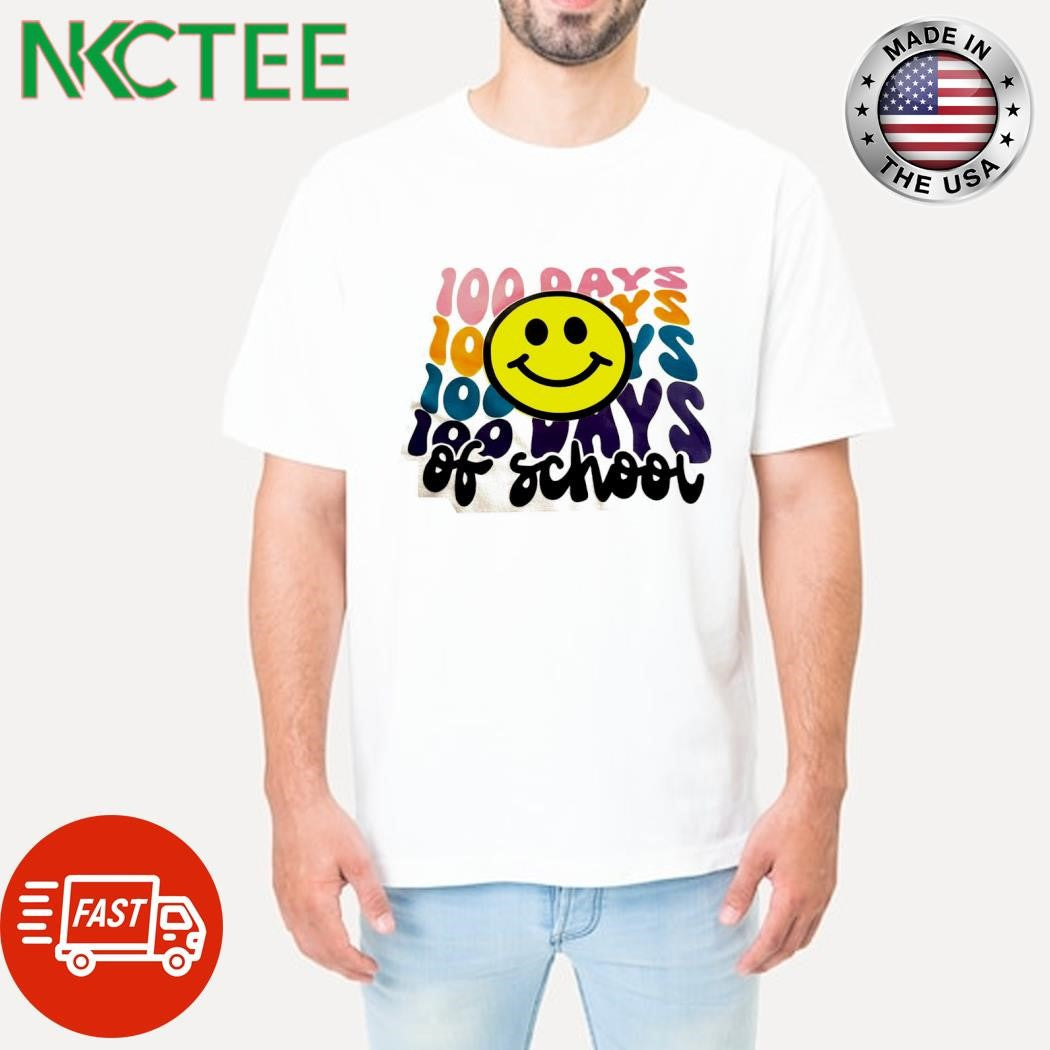Original 100 days 100 days 100 days 100 days of school smile icon shirt Unisex T-shirt, Sweatshirt, Hoodie, Long Sleeve Tee - T-Shirt, Sweatshirt, Hoodie