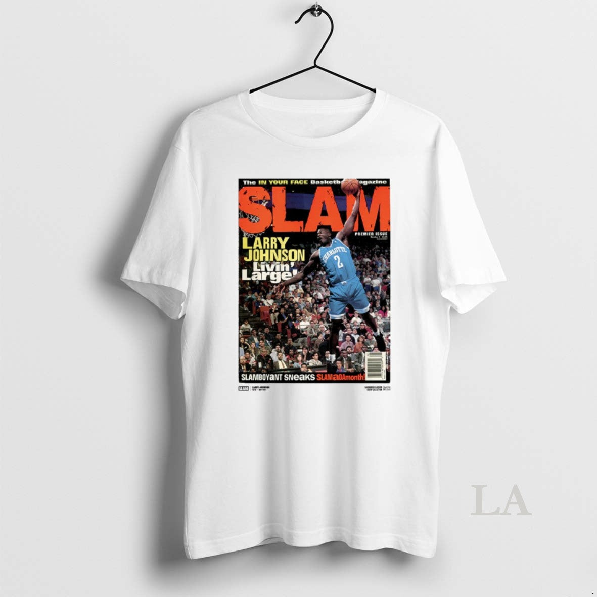 Original 2026 Slam Cover Larry Johnson The In Your Face Basketball Magazine Livin Large Unisex T-shirt, Sweatshirt, Hoodie, Long Sleeve Tee - T-Shirt, Sweatshirt, Hoodie