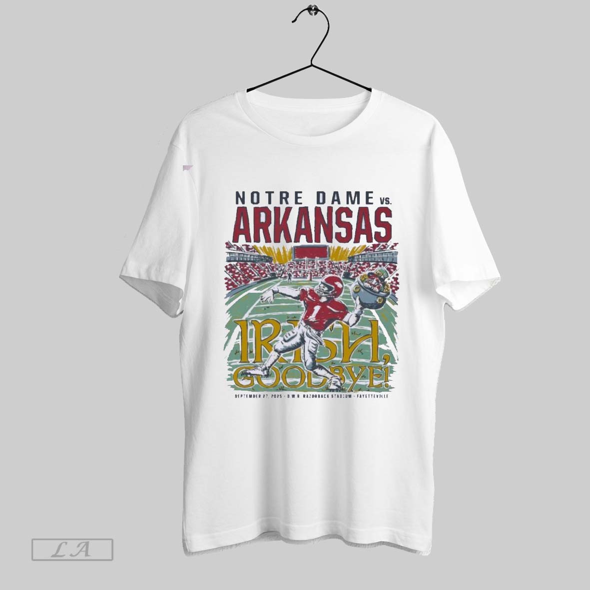 Original Arkansas Vs Notre Dame Game Day 2025 September 27 Unisex T-shirt, Sweatshirt, Hoodie, Long Sleeve Tee - T-Shirt, Sweatshirt, Hoodie