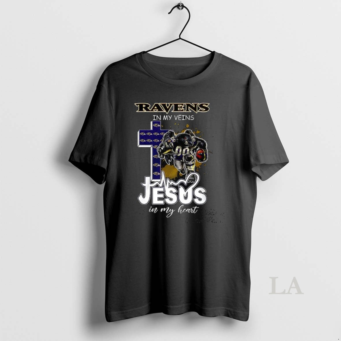 Original Baltimore Ravens In My Veins Jesus In My Heart Mascot - T-Shirt, Sweatshirt, Hoodie