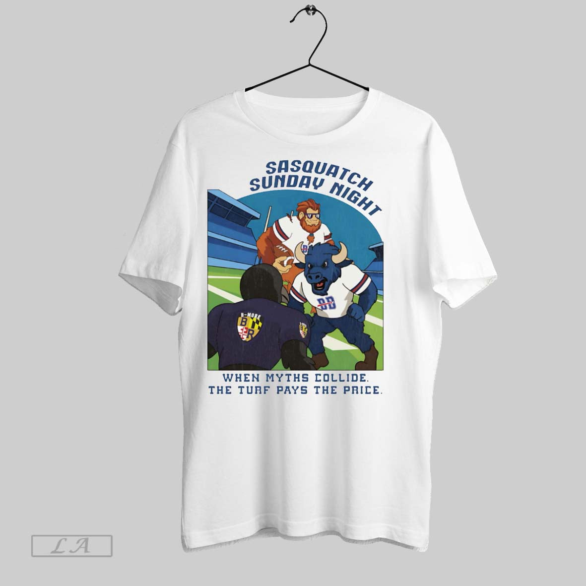 Original Bills Sasquatch Sunday Night When Myths Collide The Turf Pays The Price Unisex T-shirt, Sweatshirt, Hoodie, Long Sleeve Tee - T-Shirt, Sweatshirt, Hoodie