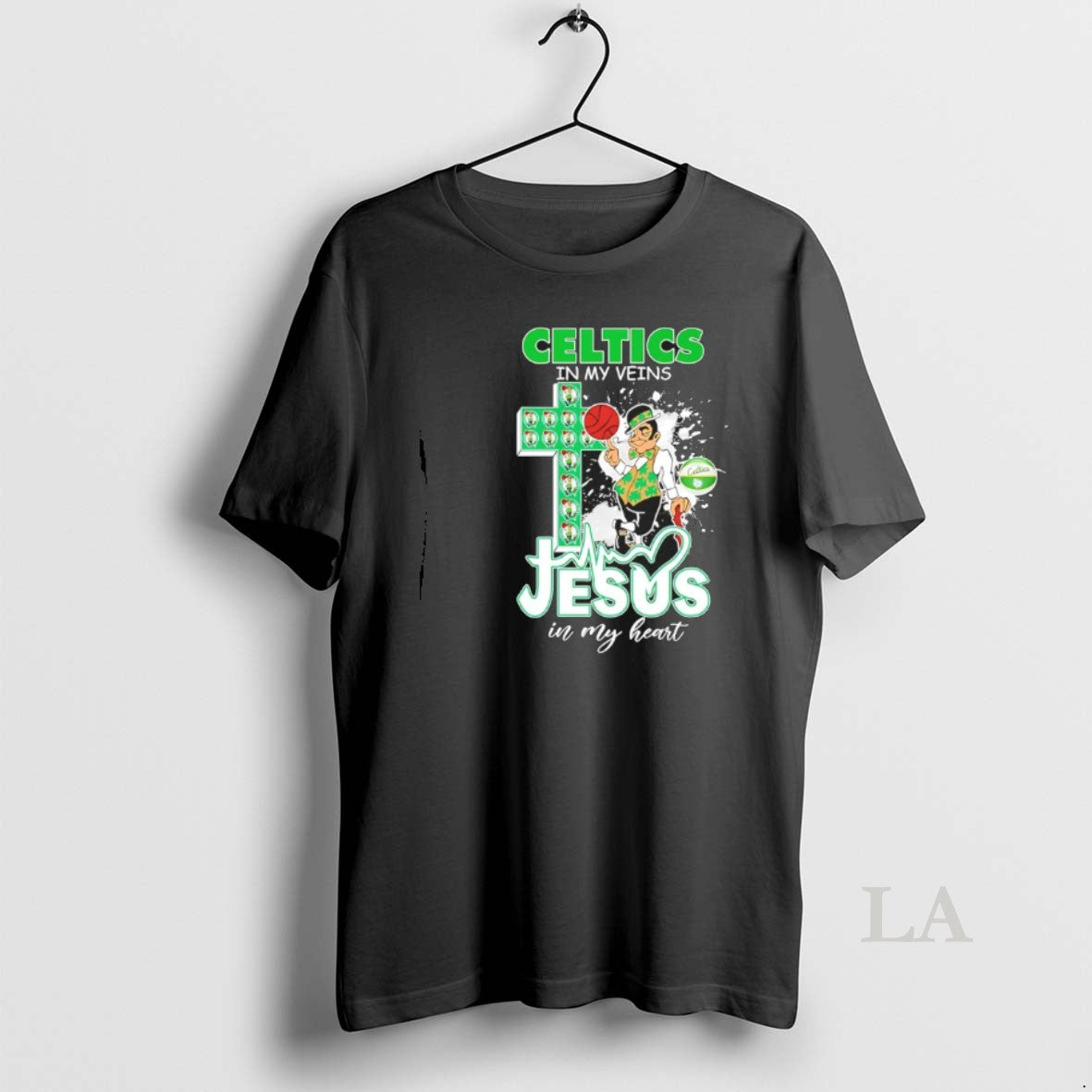 Original Boston Celtics In My Veins Jesus In My Heart Mascot - T-Shirt, Sweatshirt, Hoodie