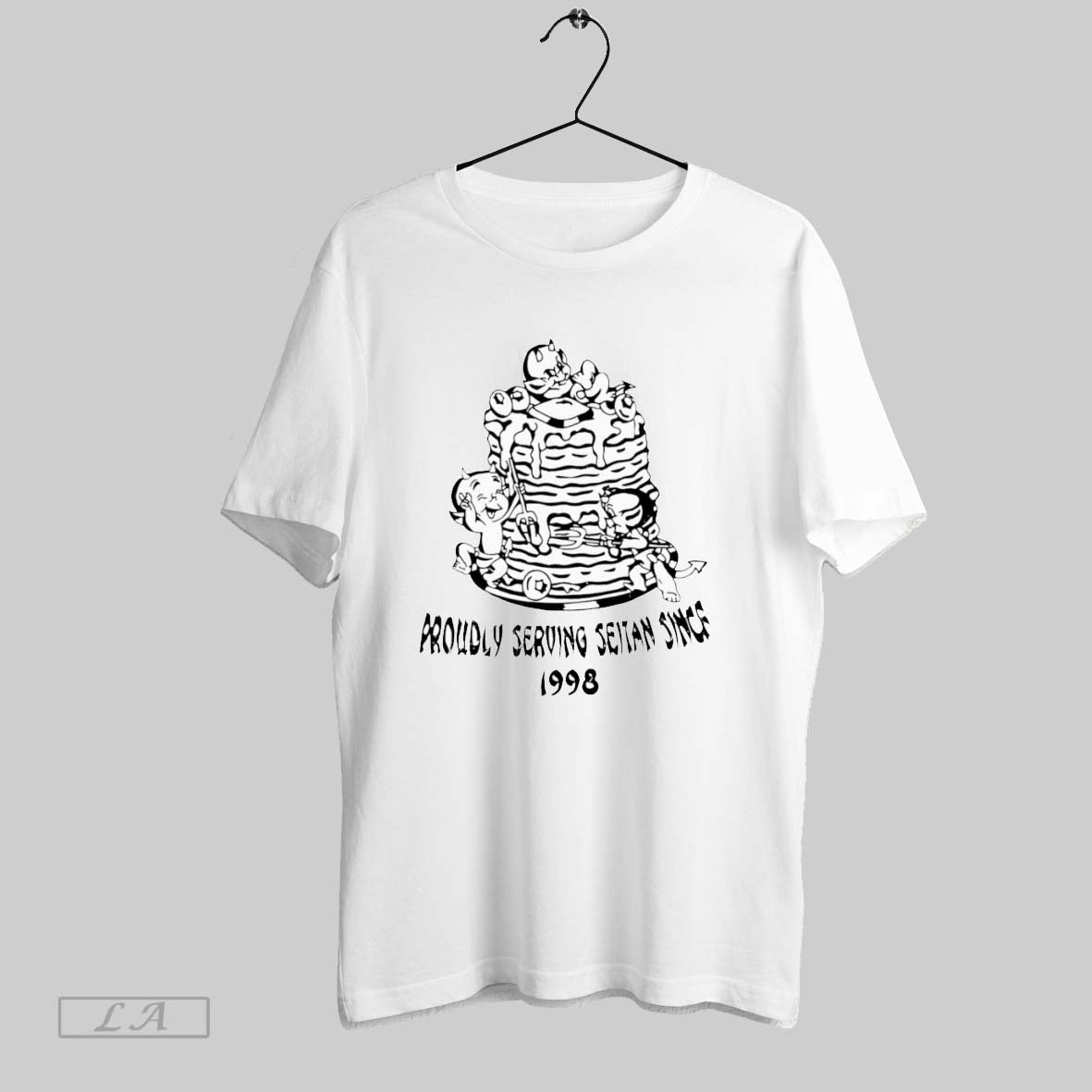 Original Evil Proudly Serving Seitan Since 1998 White Poster Unisex T-shirt, Sweatshirt, Hoodie, Long Sleeve Tee - T-Shirt, Sweatshirt, Hoodie