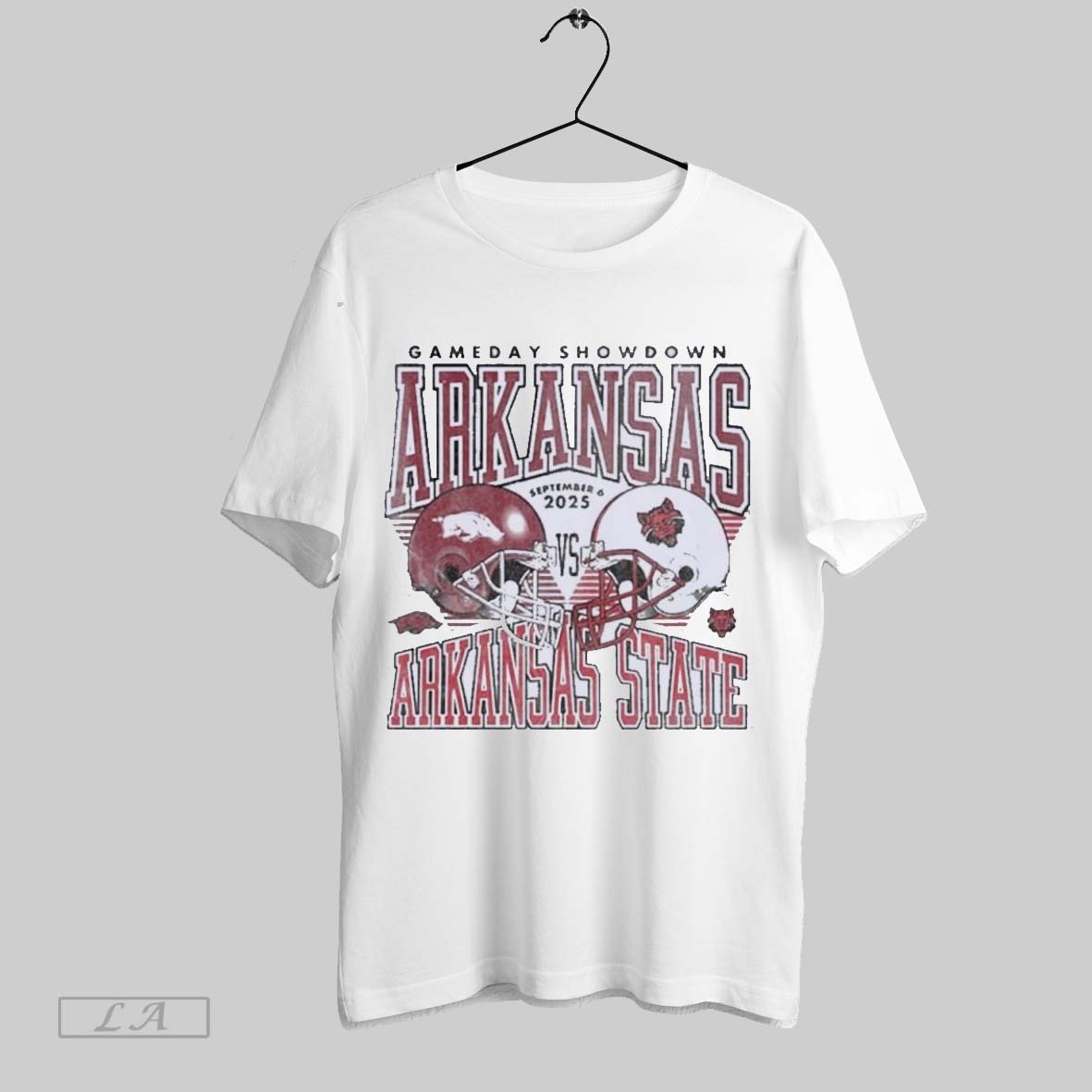 Original Gameday Arkansas Vs Arkansas State September 6 2025 Duel Helmet Unisex T-shirt, Sweatshirt, Hoodie, Long Sleeve Tee - T-Shirt, Sweatshirt, Hoodie