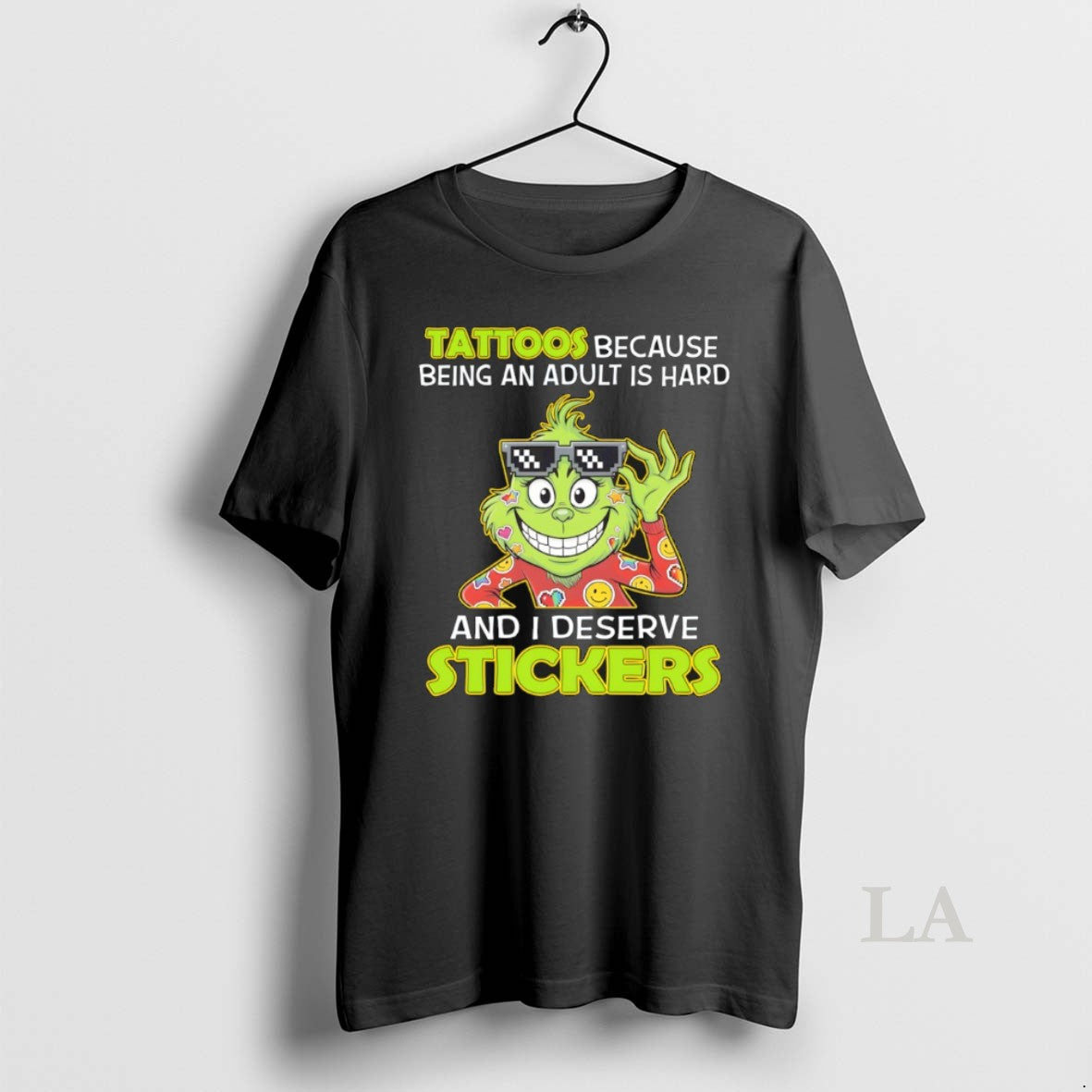 Original Grinch Tattoos Because Being An Adult Is Hard And I Deserve Stickers Unisex T-shirt, Sweatshirt, Hoodie, Long Sleeve Tee - T-Shirt, Sweatshirt, Hoodie