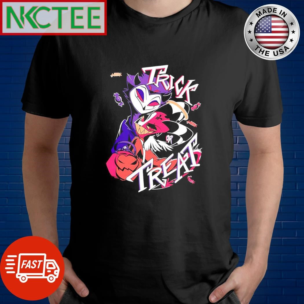 Original Helluva Boss Trick or Treat shirt Unisex T-shirt, Sweatshirt, Hoodie, Long Sleeve Tee - T-Shirt, Sweatshirt, Hoodie