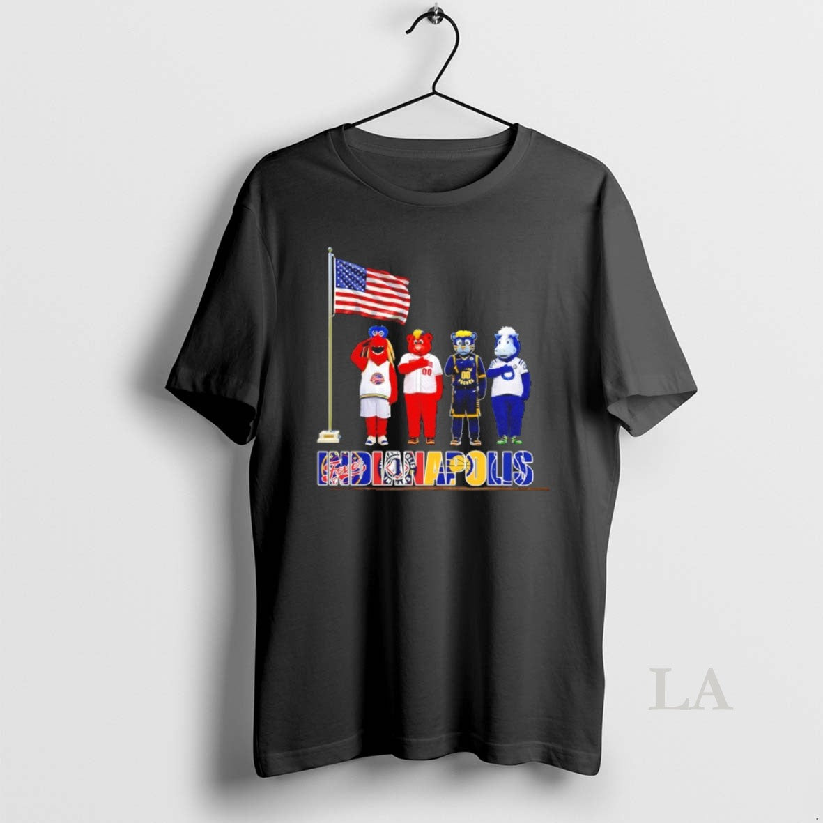 Original Indianapolis City Sports Mascot Front Of An American Flag Unisex T-shirt, Sweatshirt, Hoodie, Long Sleeve Tee - T-Shirt, Sweatshirt, Hoodie
