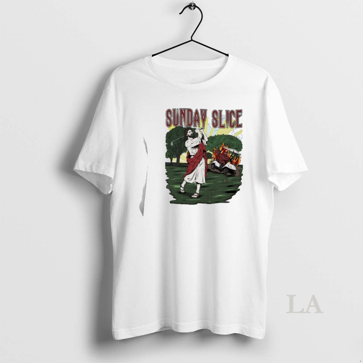 Original Jesus And Satan Devil Sunday Slice Golfed Unisex T-shirt, Sweatshirt, Hoodie, Long Sleeve Tee - T-Shirt, Sweatshirt, Hoodie
