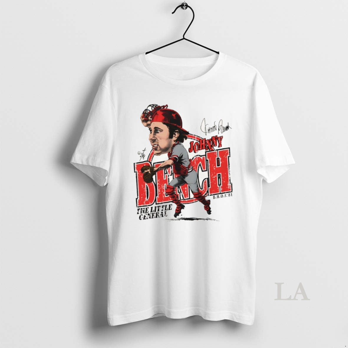 Original Johnny Bench Cincinnati Reds Baseball The Little General Caricature Signature Unisex T-shirt, Sweatshirt, Hoodie, Long Sleeve Tee - T-Shirt, Sweatshirt, Hoodie