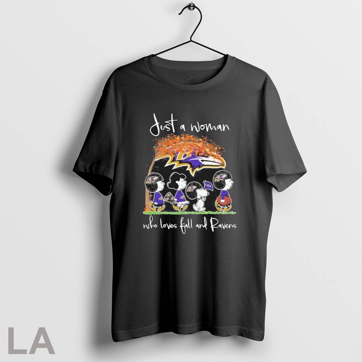 Original Just A Woman Who Loves Fall And Baltimore Ravens X The Peanuts Walking Unisex T-shirt, Sweatshirt, Hoodie, Long Sleeve Tee - T-Shirt, Sweatshirt, Hoodie