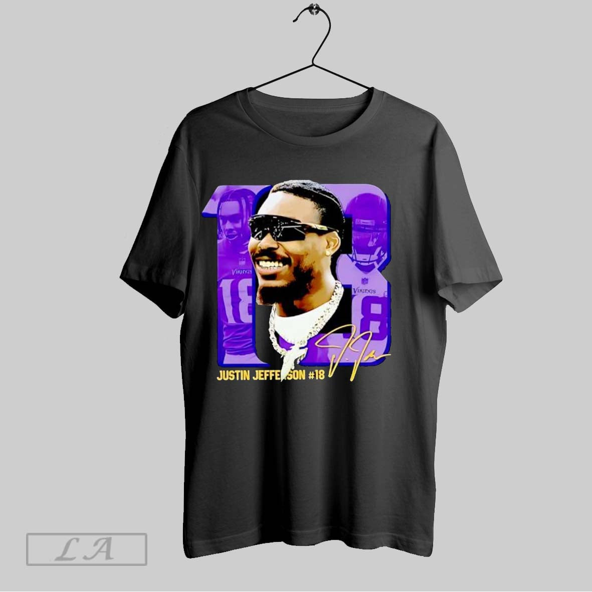 Original Justin Jefferson 18 Vikings Football Player Portrait Signature Unisex T-shirt, Sweatshirt, Hoodie, Long Sleeve Tee - T-Shirt, Sweatshirt, Hoodie