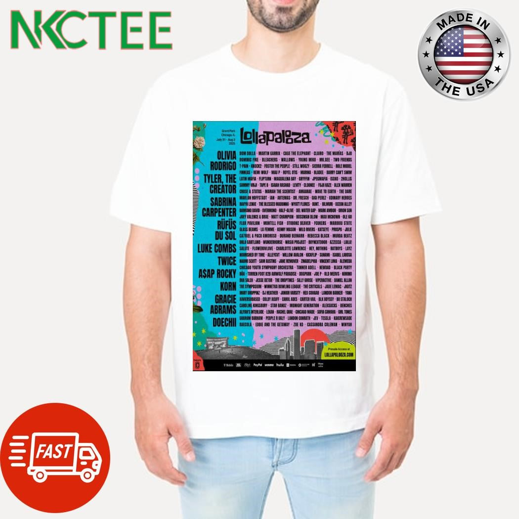 Original Lollapalooza Grant Park July 31 – August 3, 2025 Chicago, Il Poster Shirt Unisex T-shirt, Sweatshirt, Hoodie, Long Sleeve Tee - T-Shirt, Sweatshirt, Hoodie