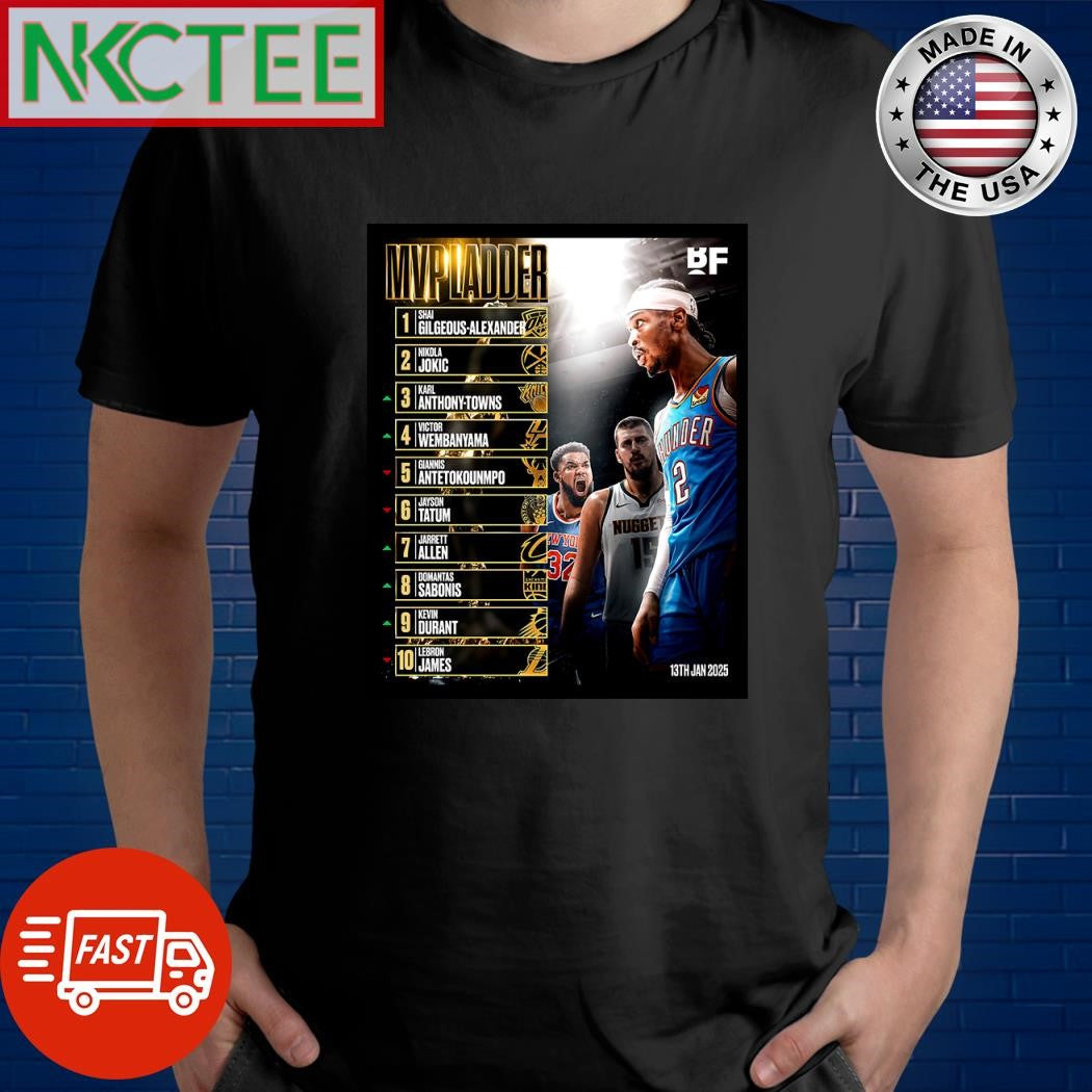 Original MVP Ladder Shai Gilgeous-Alexander 2 Nikola Jokic 3 Karl Anthony-Towns 13 Jan 2025 shirt - T-Shirt, Sweatshirt, Hoodie