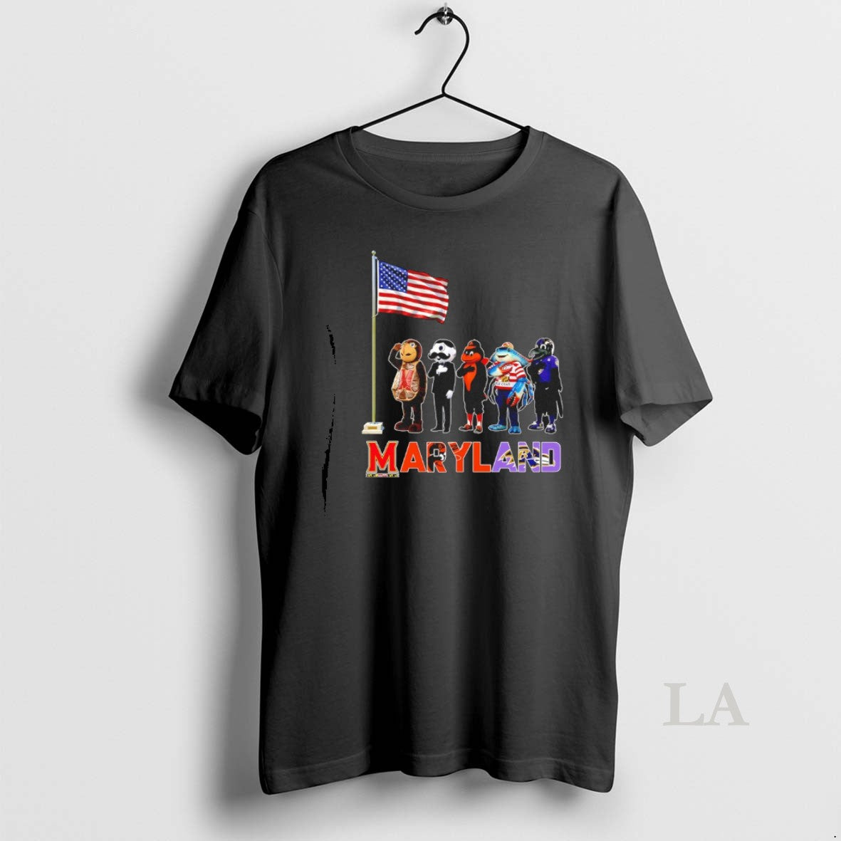 Original Maryland City Sports Mascot Front Of An American Flag Unisex T-shirt, Sweatshirt, Hoodie, Long Sleeve Tee - T-Shirt, Sweatshirt, Hoodie