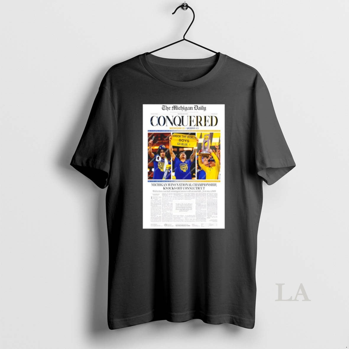 Original Michigan Wolverines Conquered National Championship Framed Newspaper The Michigan Daily - T-Shirt, Sweatshirt, Hoodie