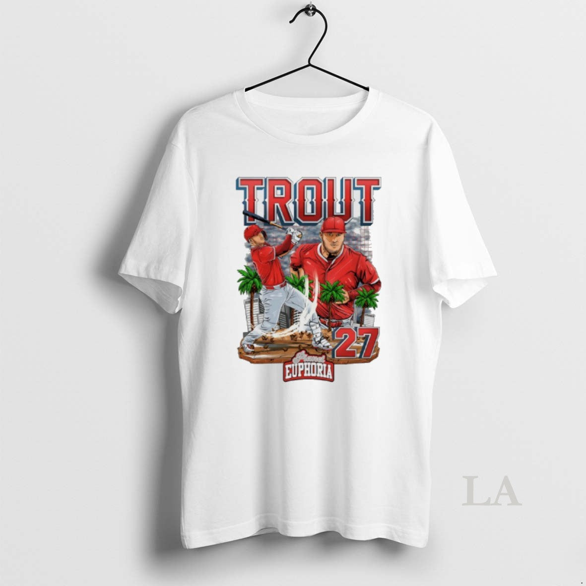 Original Mike Trout 27 Los Angeles Angels Collage Slugger Swing Skyline Unisex T-shirt, Sweatshirt, Hoodie, Long Sleeve Tee - T-Shirt, Sweatshirt, Hoodie