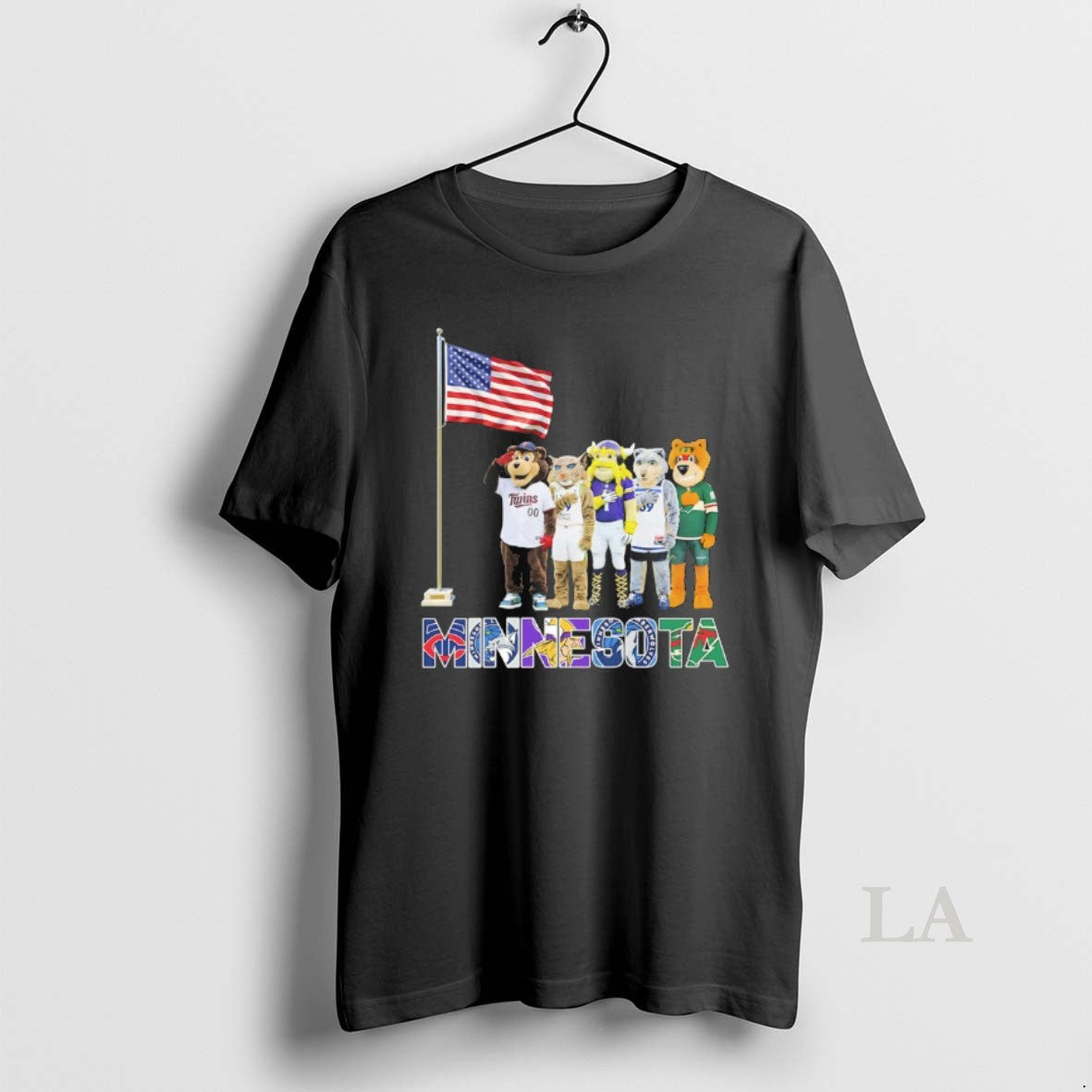 Original Minnesota City Sports Mascot Front Of An American Flag Unisex T-shirt, Sweatshirt, Hoodie, Long Sleeve Tee - T-Shirt, Sweatshirt, Hoodie