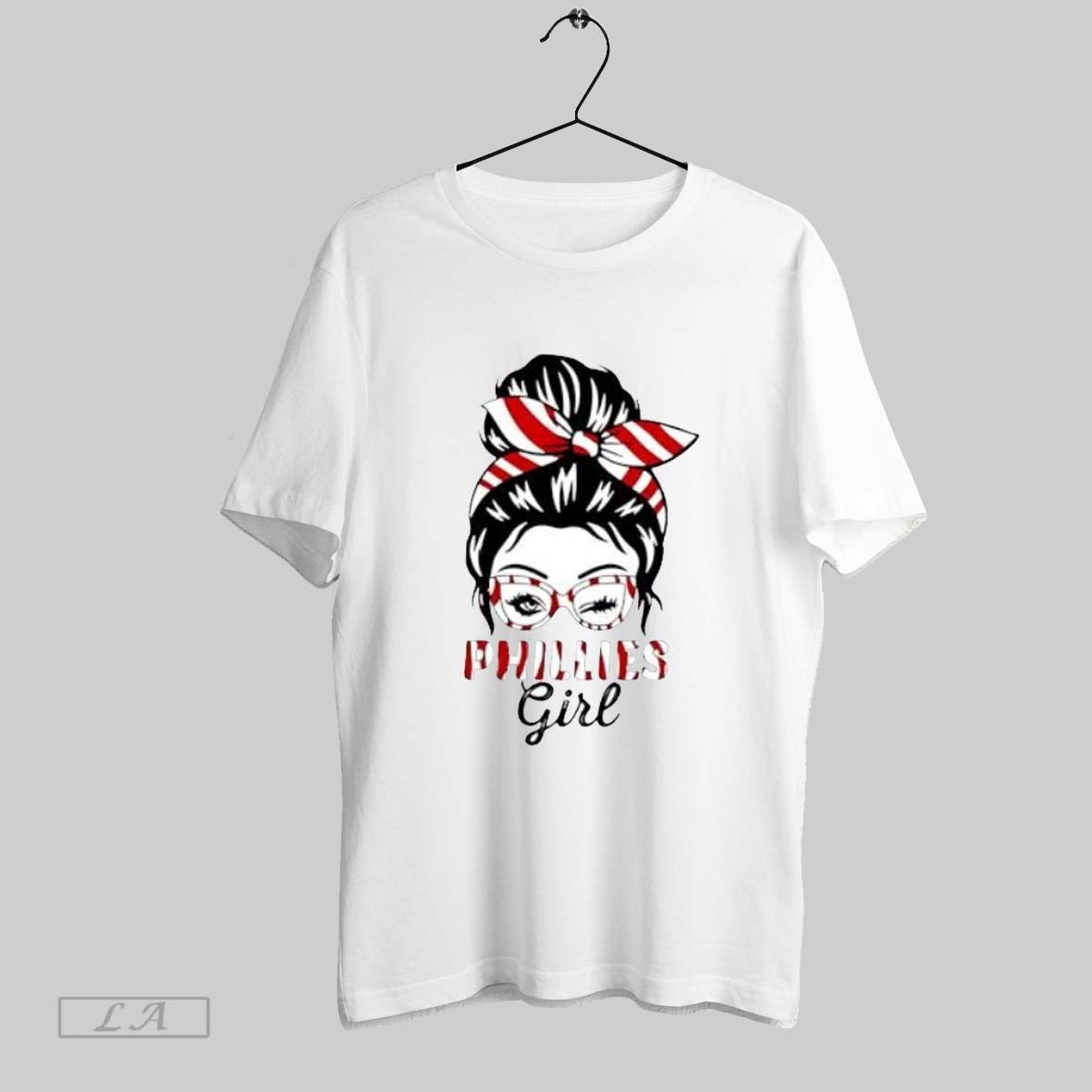 Original Phillies Girl Messy Bun Winking Eye Red White Striped Glasses Unisex T-shirt, Sweatshirt, Hoodie, Long Sleeve Tee - T-Shirt, Sweatshirt, Hoodie