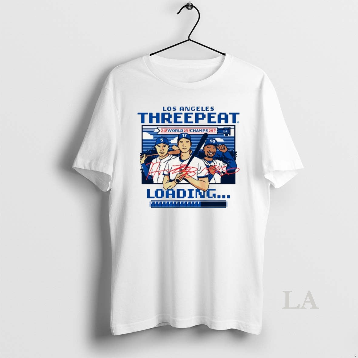 Original Shohei Ohtani Los Angeles Dodgers Baseball Three Peat Loading World Championship 2026 Signatures - T-Shirt, Sweatshirt, Hoodie