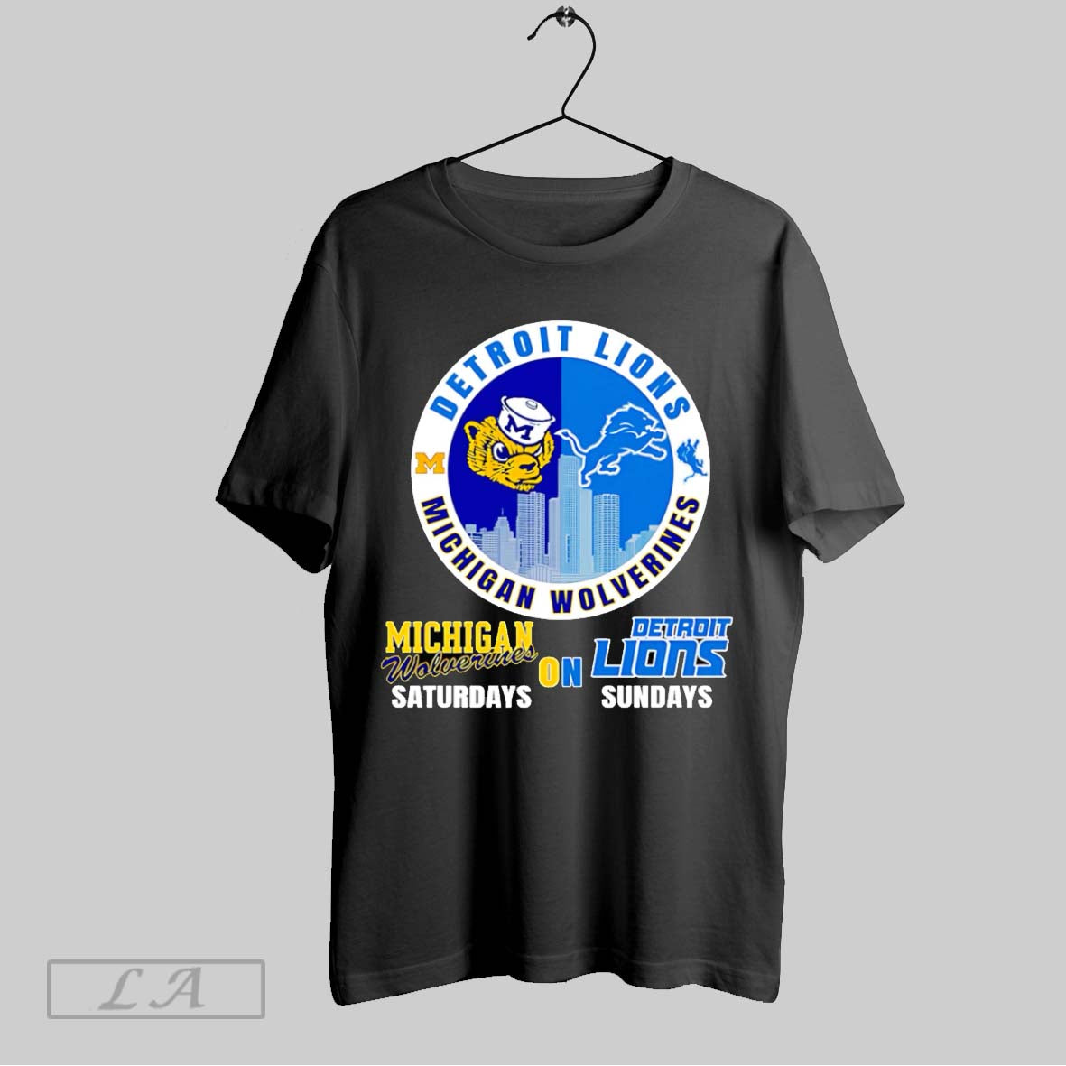 Original Skyline Michigan Wolverines On Saturdays Detroit Lions On Sundays Unisex T-shirt, Sweatshirt, Hoodie, Long Sleeve Tee - T-Shirt, Sweatshirt, Hoodie