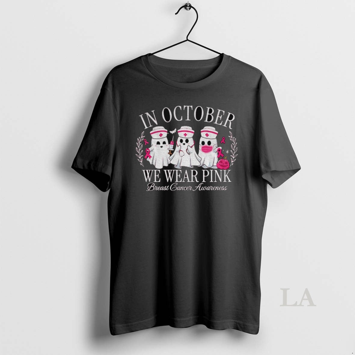 Original Spooky Ghost Nurse In October We Wear Pink Breast Cancer Awareness Unisex T-shirt, Sweatshirt, Hoodie, Long Sleeve Tee - T-Shirt, Sweatshirt, Hoodie