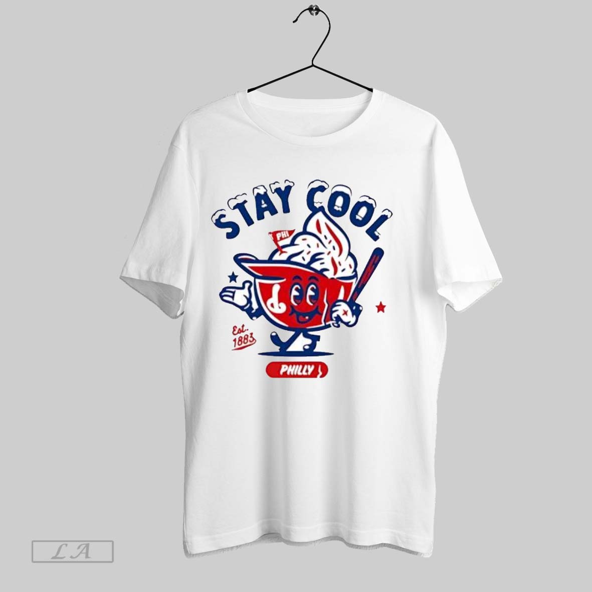 Original Stay Cool Philly Baseball Mascot Est 1883 With Bat And Flag Unisex T-shirt, Sweatshirt, Hoodie, Long Sleeve Tee - T-Shirt, Sweatshirt, Hoodie