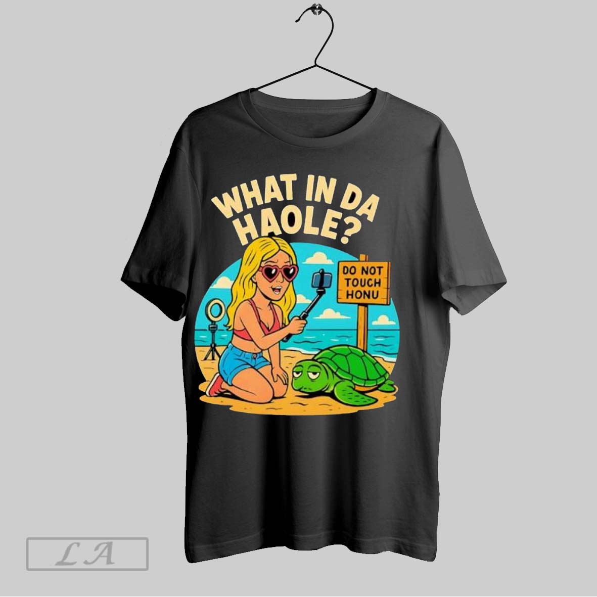 Original What In Da Haole Girl Taking Selfie With Hawaiian Monk Seal Turtle Unisex T-shirt, Sweatshirt, Hoodie, Long Sleeve Tee - T-Shirt, Sweatshirt, Hoodie