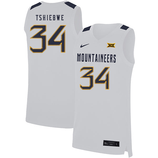 Oscar Tshiebwe 34 White College Football Jersey football jersey product view 1