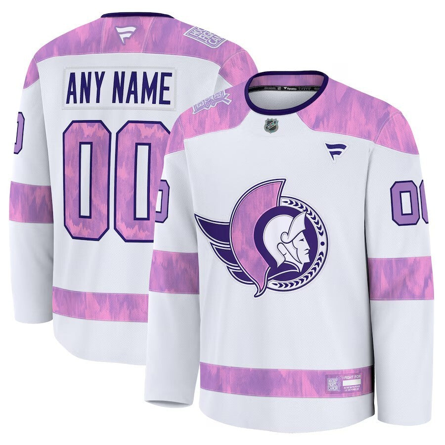 Ottawa Senators Fanatics 2024 Hockey Fights Cancer Custom Practice Jersey - White Hockey Jersey hockey jersey product view 1