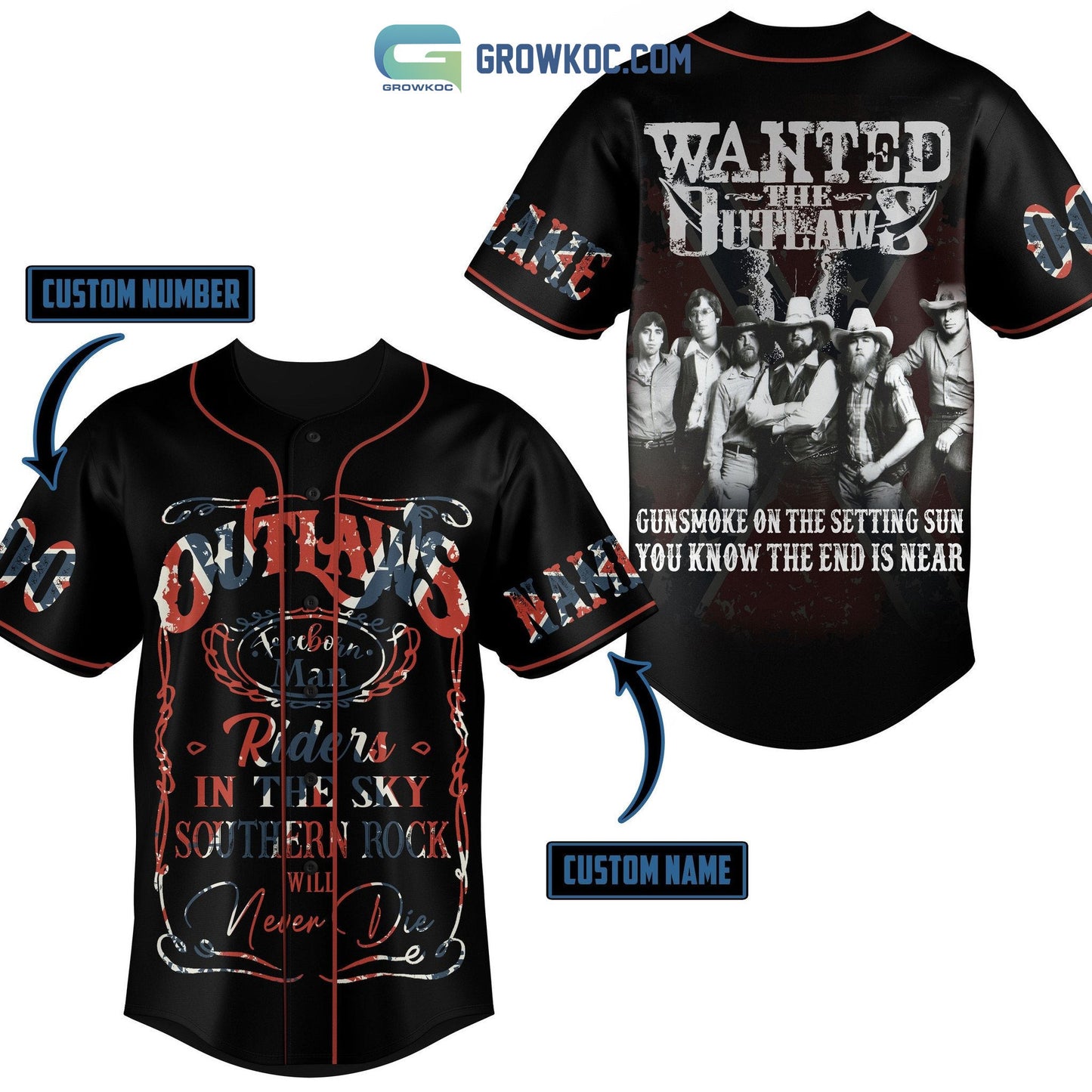 Outlaws Southern Rock Will Never Die Personalized Baseball Jersey baseball jersey product view 1