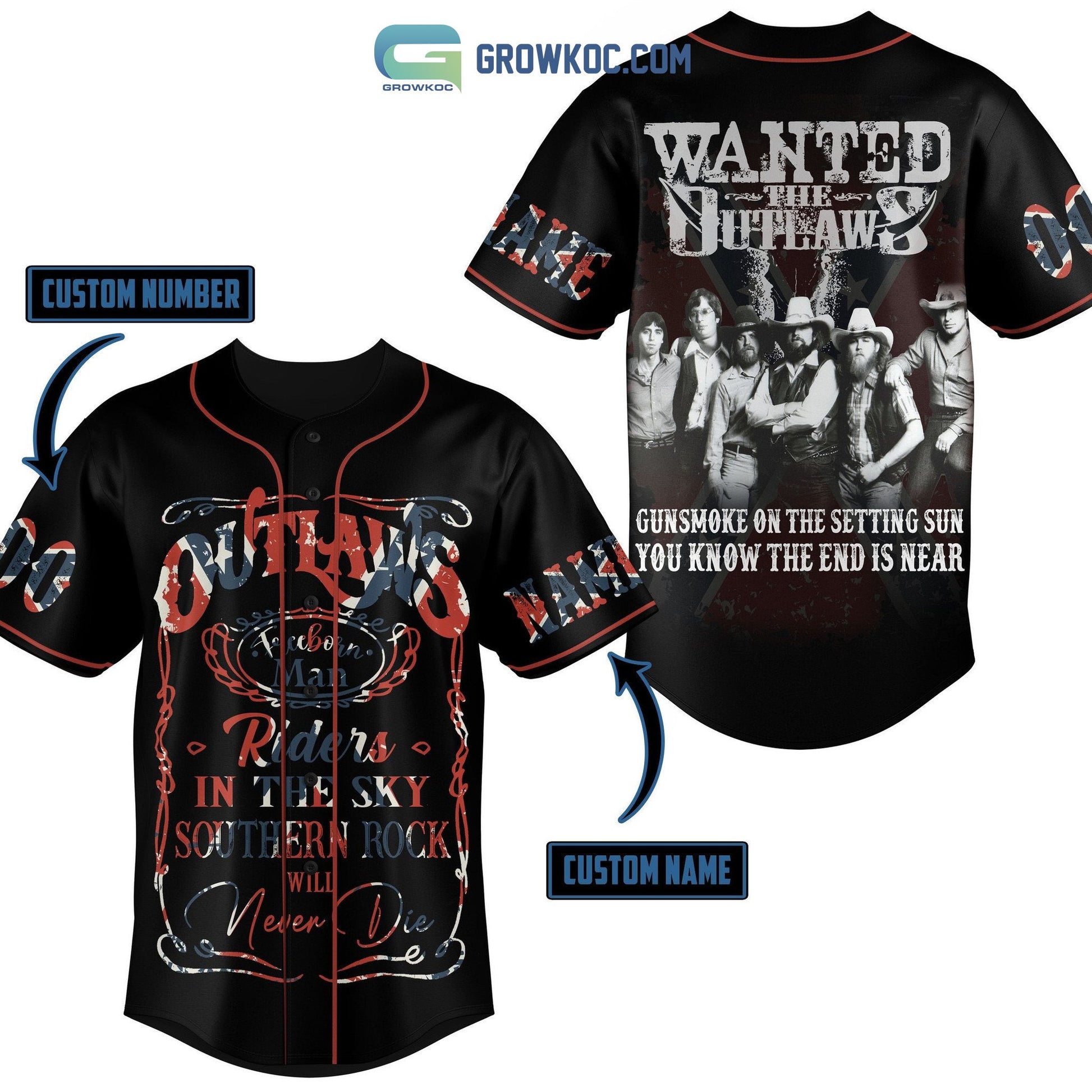 Outlaws Southern Rock Will Never Die Personalized Baseball Jersey baseball jersey product view 1