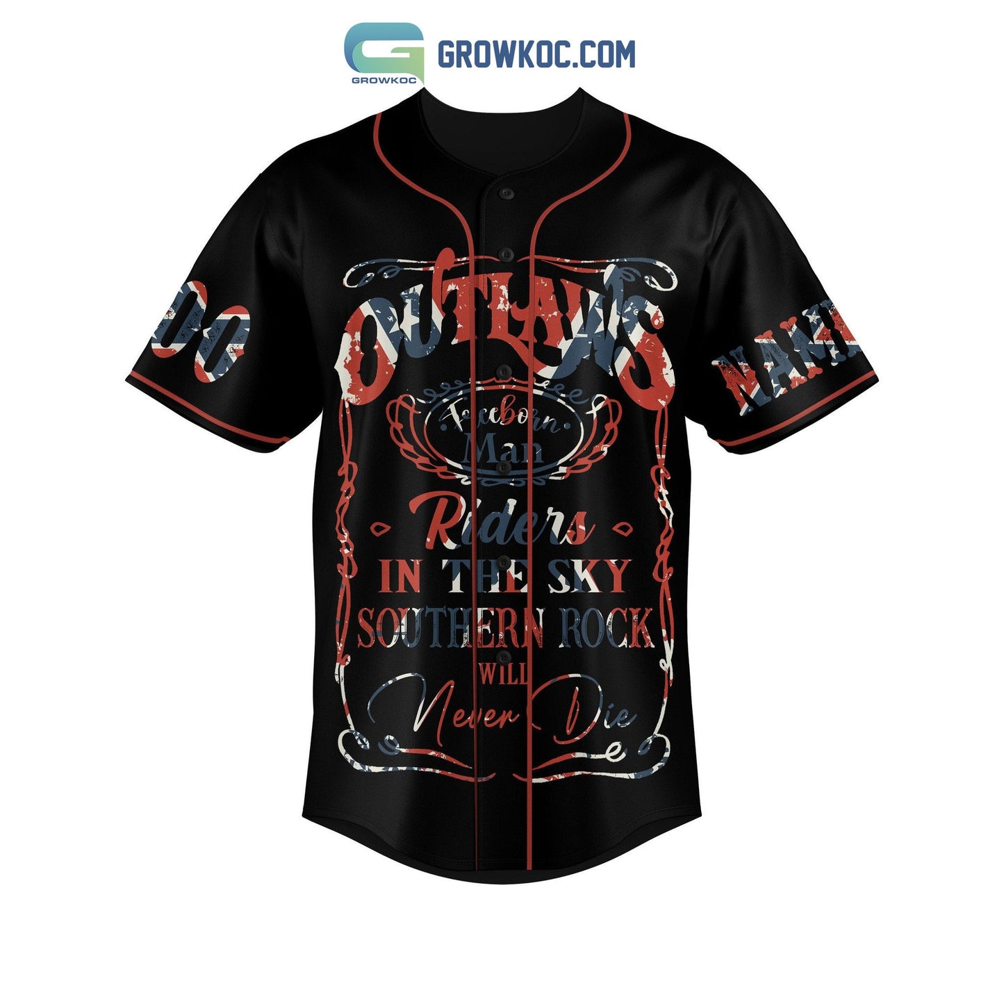 Outlaws Southern Rock Will Never Die Personalized Baseball Jersey baseball jersey product view 2