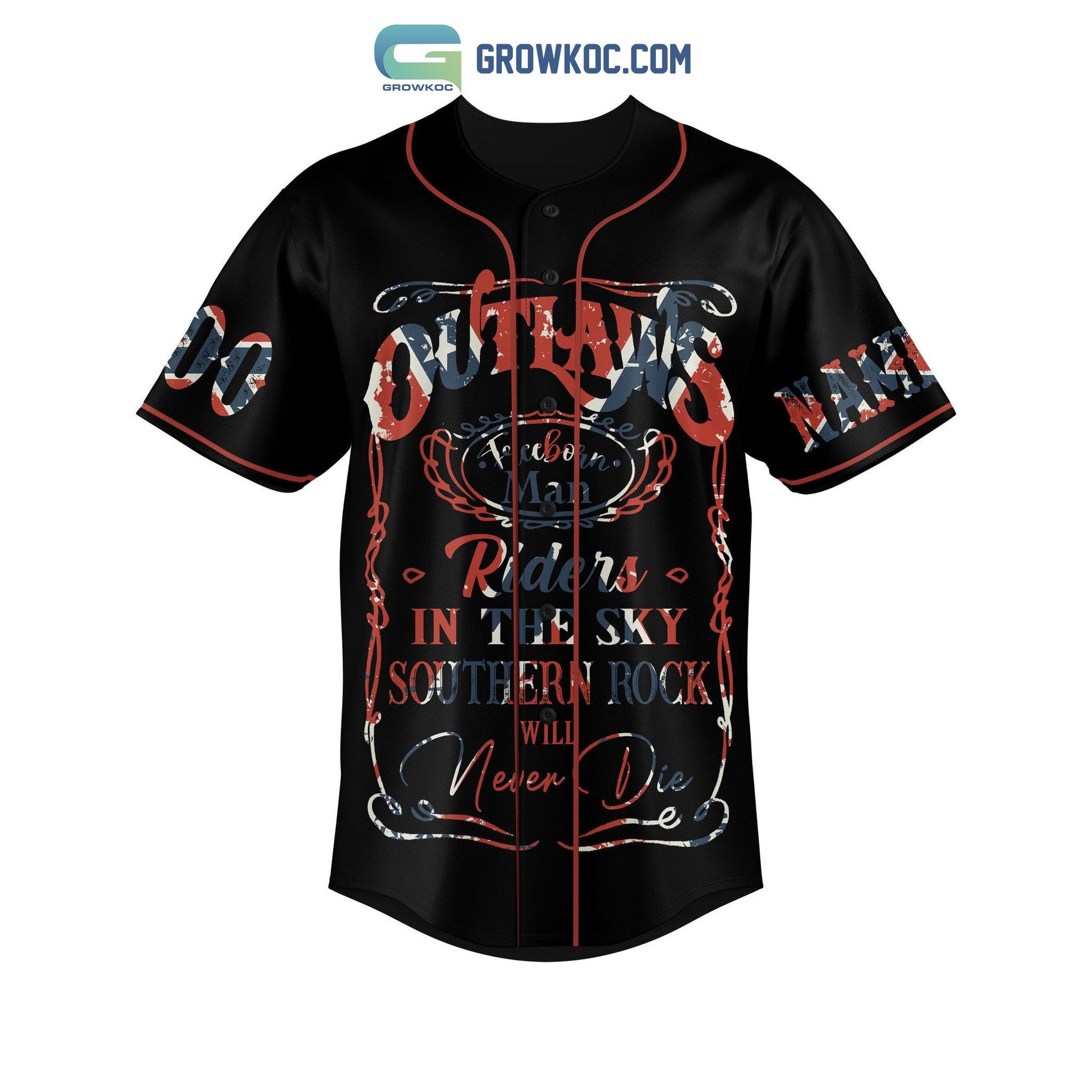 Outlaws Southern Rock Will Never Die Personalized Baseball Jersey baseball jersey product view 2