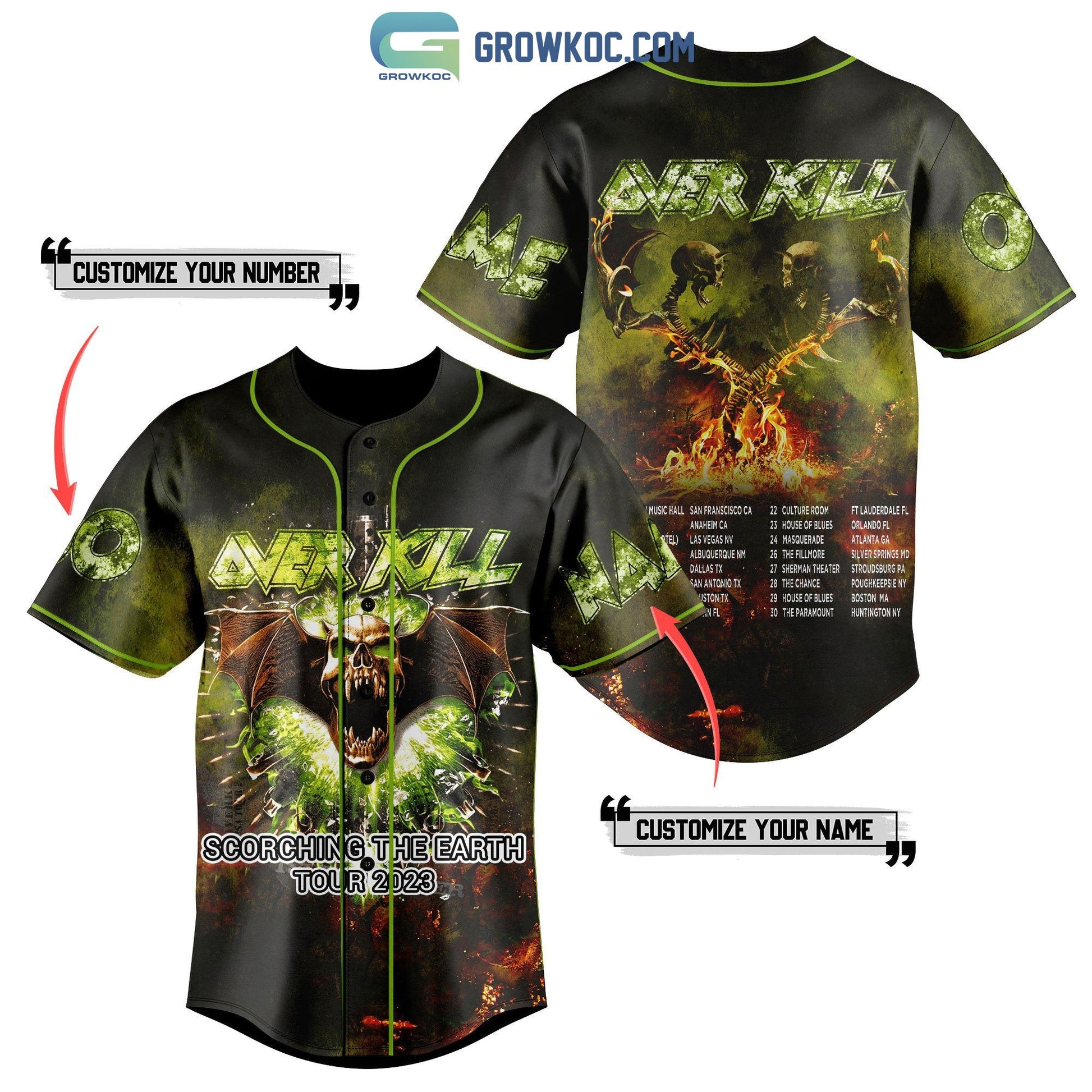 Over Kill Scorching The Earth Tour 2023 Personalized Baseball Jersey baseball jersey product view 1