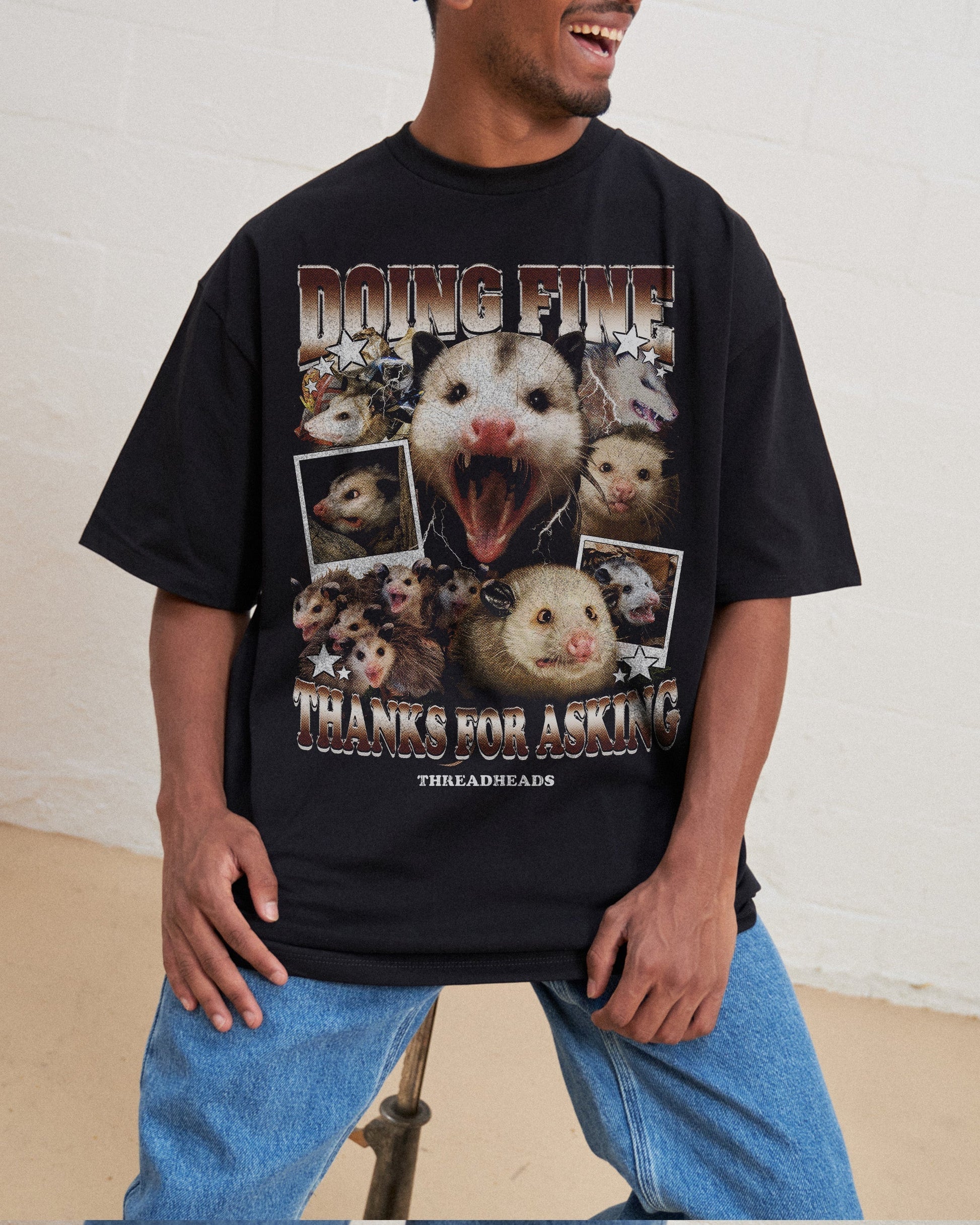 Doing Fine Opossum Oversized Tee Unisex T-shirt, Sweatshirt, Hoodie, Long Sleeve Tee - T-Shirt, Sweatshirt, Hoodie