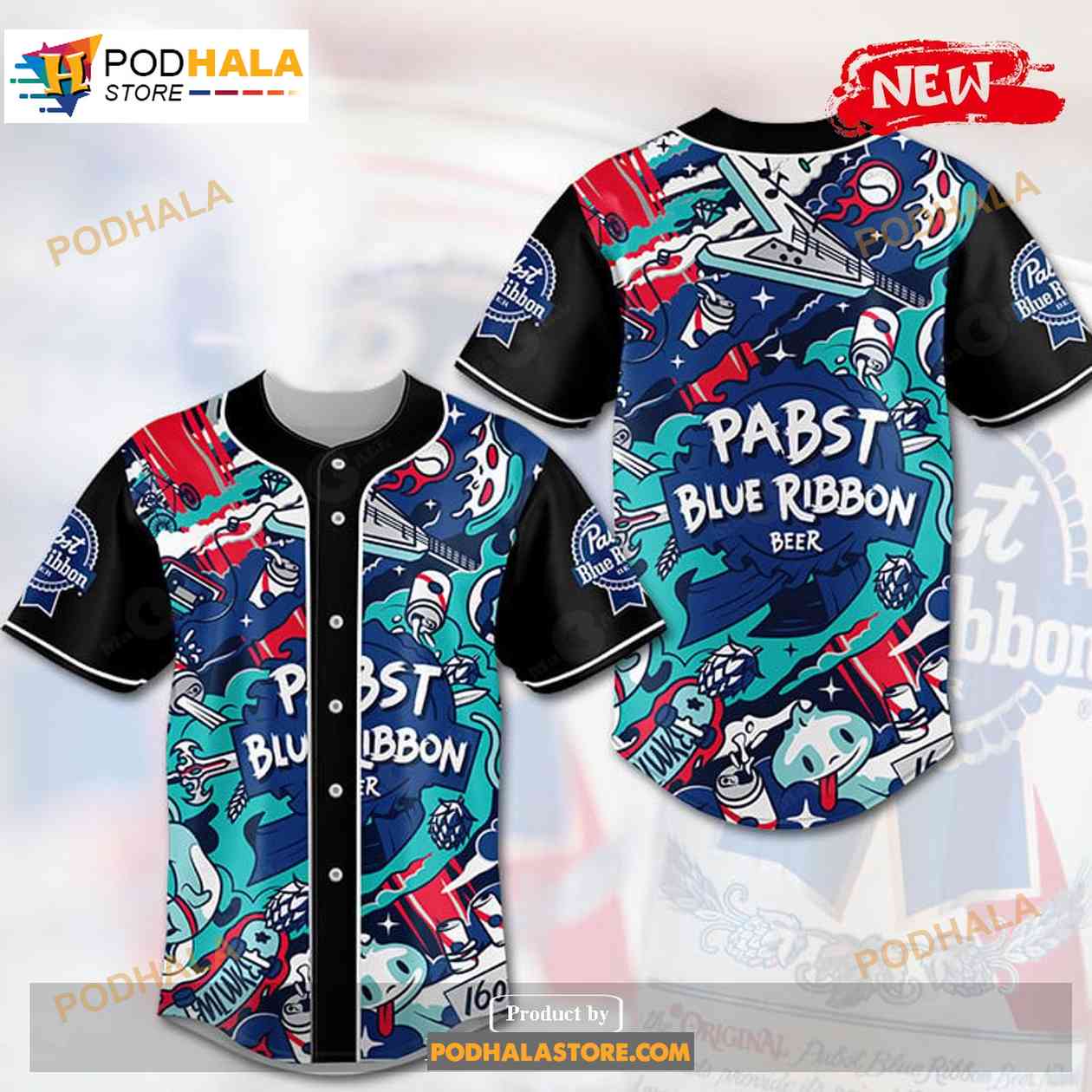 Pabst Blue Ribbon Beer Funny Design Baseball Jersey baseball jersey product view 1