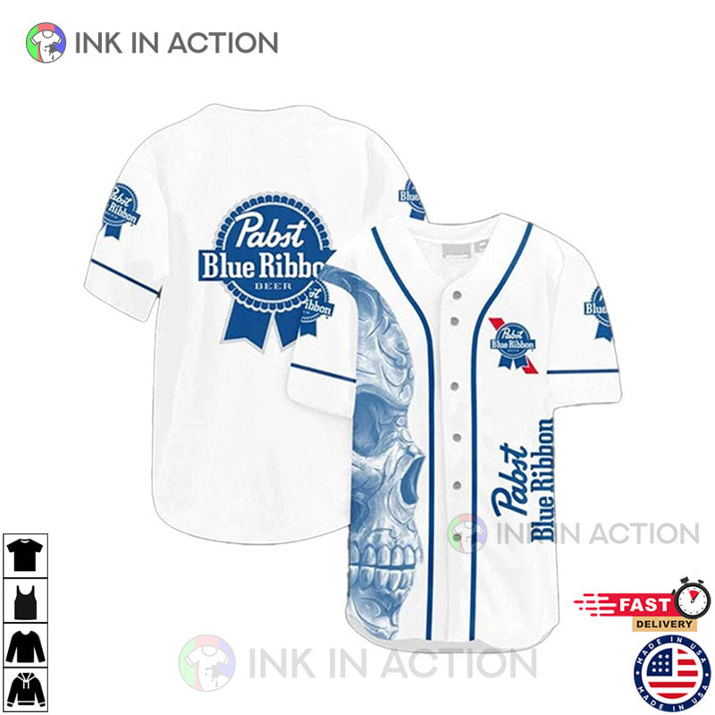 Pabst Blue Ribbon Skull Baseball Jersey baseball jersey product view 1