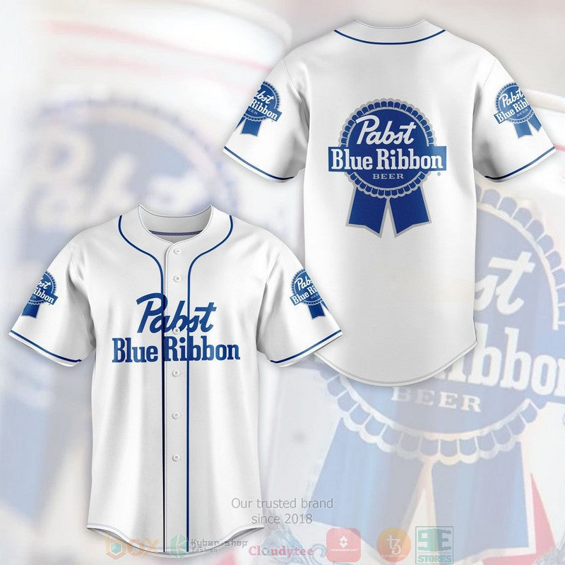 Pabst Blue Ribbon Beer white Baseball shirt baseball jersey product view 1