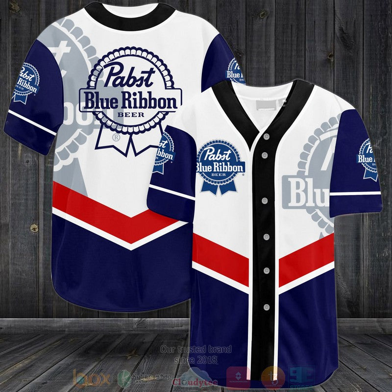 Pabst Blue Ribbon Beer white red blue Baseball shirt baseball jersey product view 1
