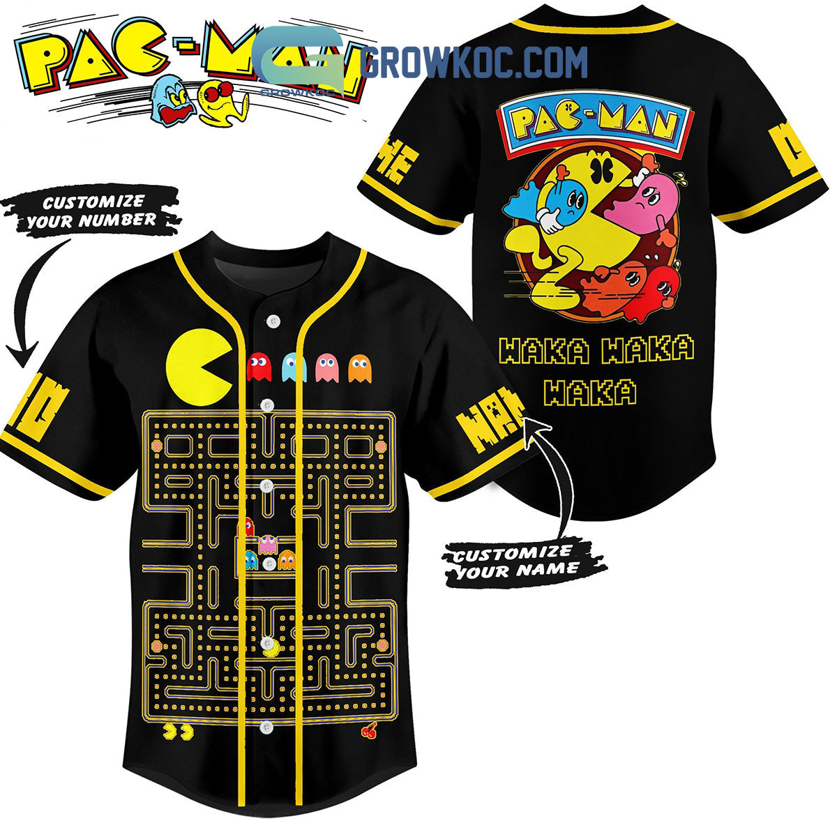 Pac-man Waka Waka Personalized Baseball Jersey baseball jersey product view 1
